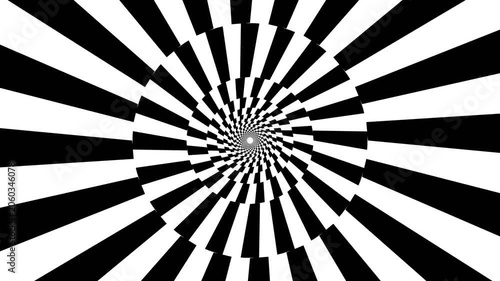 Spiral pattern with black and white stripes on a circular design