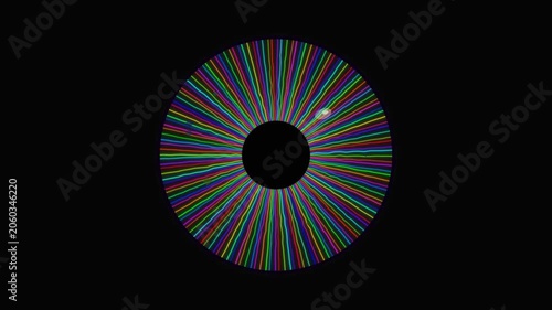 Bright radial lines form a circle on a black backdrop