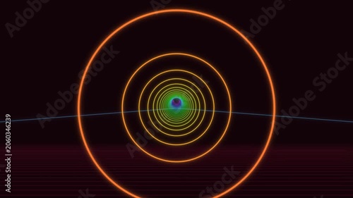 Circles of light in a colorful background with a central focus point