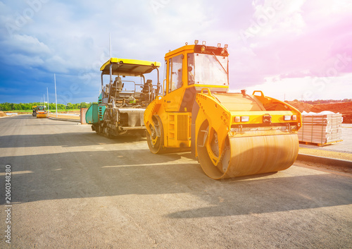 Canvastavla Road roller on asphalt road construction