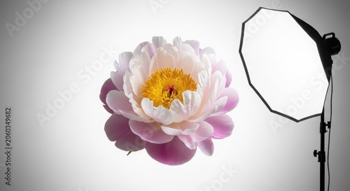 Beautiful pink and white peony flower isolated on white background