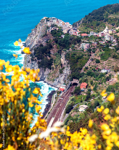 View of the tunnel leading to the city on the rock Corniglia, Cinque Terre.
