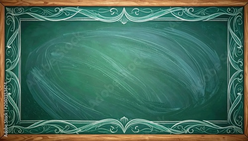Blank Green Chalkboard with Decorative Border.