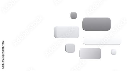 Minimal 3D rounded rectangle UI tiles floating with soft shadows abstract interface layout