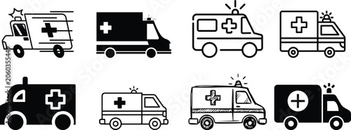 Quadro su tela Black ambulance icon set representing emergency medical transport, healthcare re