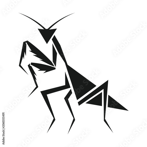 Minimalist Praying Mantis Logo Vector with Creative Geometric Origami Insect Silhouette