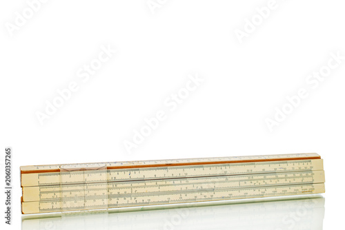 Slider ruler isolated on white background, close-up.