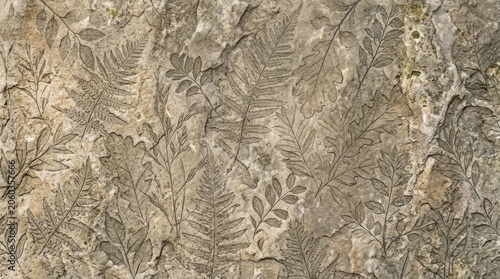 Intricate botanical illustration of fern leaves and foliage patterns