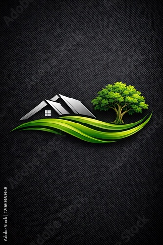 House Beside Tree with Flowing Green Hills