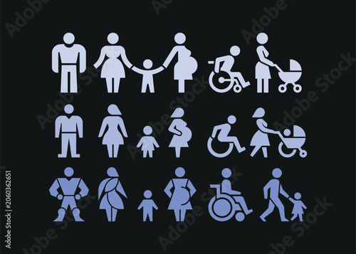 Diverse family icons and people with disabilities
