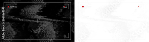 Vászonkép Camera viewfinder recording interface overlay with black and white static glitch