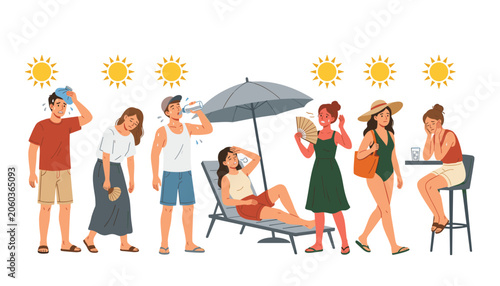 Fotografie People suffering from summer heat wave vector set