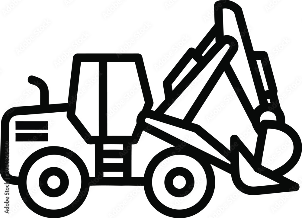 Fototapeta premium Excavator Silhouette On White Background A Bold Line Art Illustration For Construction Concepts backhoe digger