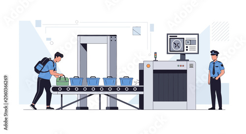 Airport Security Checkpoint with Scanner and Metal Detector