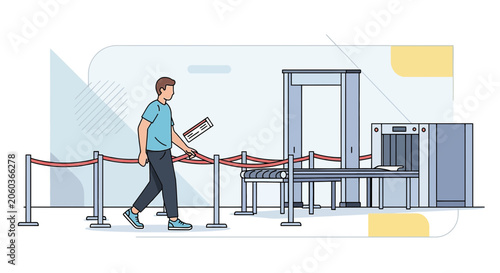 Airport Security Checkpoint with Scanner and Metal Detector