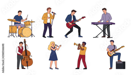 Schilderij op canvas Musician characters playing instruments vector set