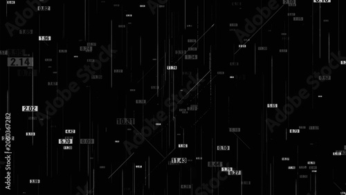 Cuadro en lienzo An abstract visualization of digital data with black-and-white lines and numeric markers on a dark background