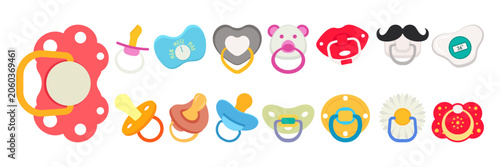 Billede på lærred Cute Colorful Baby Pacifier Dummy Illustration Set