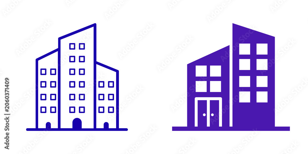 Fototapeta premium Modern Building Icons: Office and Residential, isolated on transparent background