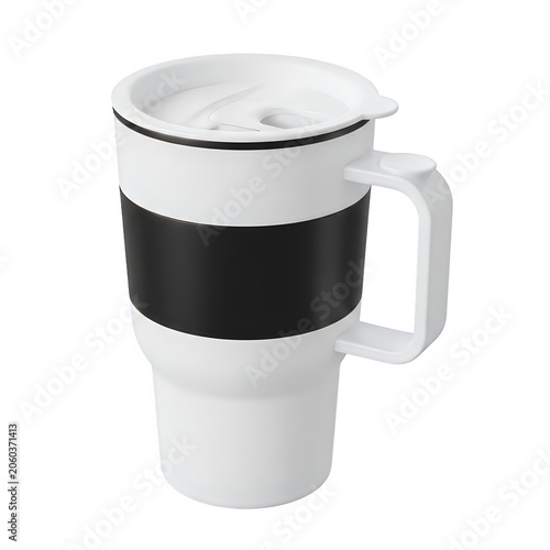 Modern black and white travel mug with lid