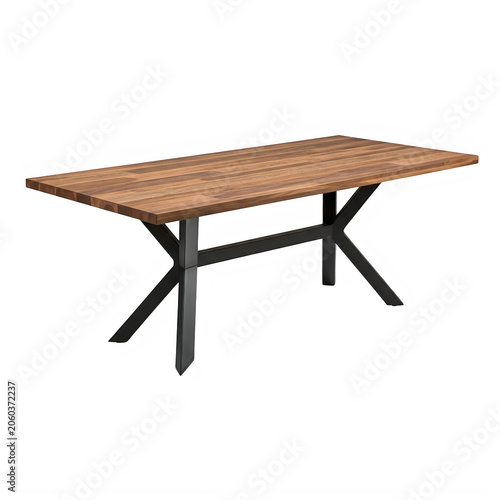 Modern rustic wooden outdoor dining table with black metal legs