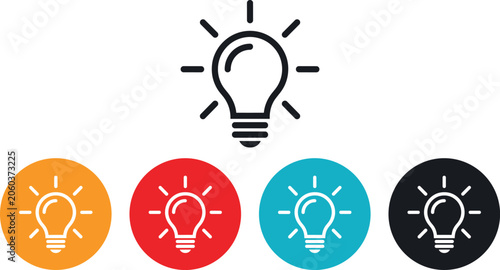 Fotografie Vector set of flat light bulb icons representing creative ideas innovation inspi