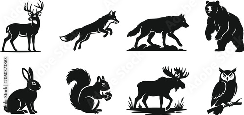 Photography Forest Wildlife Animal Silhouette Collection Featuring Deer Fox Wolf Bear Rabbit