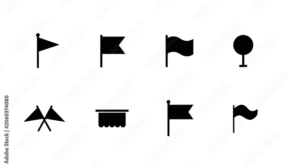 Obraz premium Set of eight different flag and weather signal icons in black and white Vector