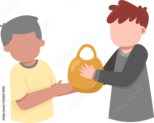 Illustration of Person Giving a Gift Bag to a Friend