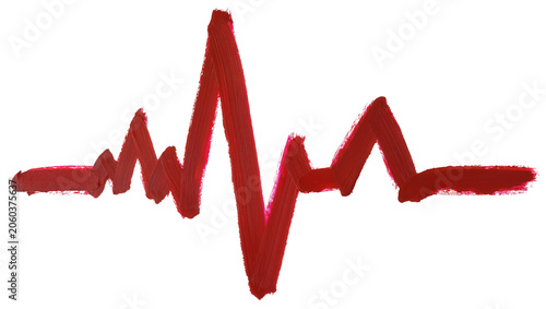 Schilderij op canvas Red heartbeat line painted with brush strokes, isolated on transparent backgroun