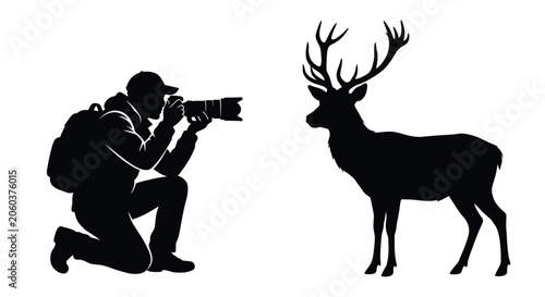 Tableau sur toile Photographer And Deer Silhouette Against White Background