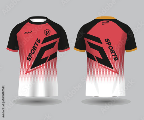 Pink and black sports jersey with logo on front and back view
