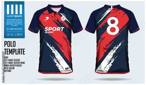 Red and blue sport jersey template with number 8 on back