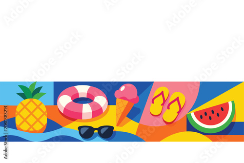 Colorful geometric flat design summer vacation beach banner background illustration for web and print