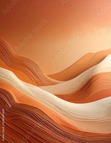 Abstract Landscape of Warm Hues: A flowing, abstract landscape rendered in warm, earthy tones of orange and cream, evoking the serene beauty of desert dunes or rolling hills.