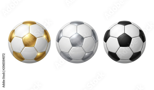 Canvas Print Premium Football 3D Icon Collection with White Soccer Balls and Metallic Panel D
