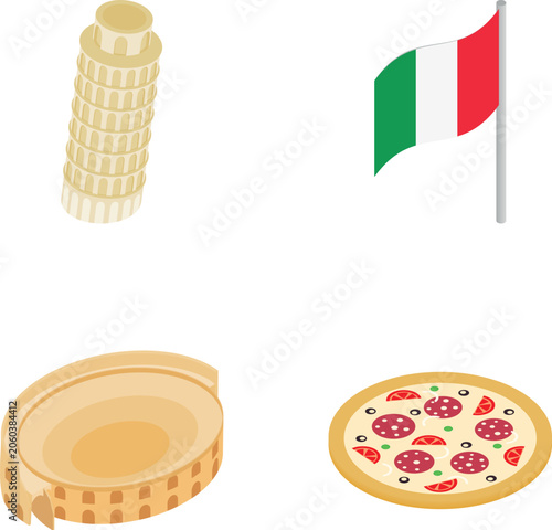 Italian landmarks and food representing national culture