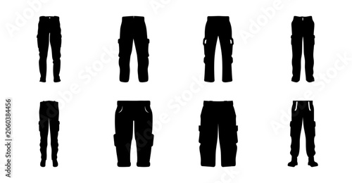 Foto Flat black pants silhouette vector icons - Minimalist black pants silhouettes in