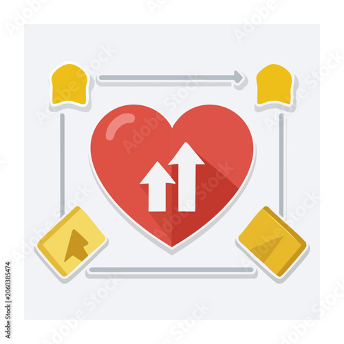 Red heart with up arrows and yellow flags icon