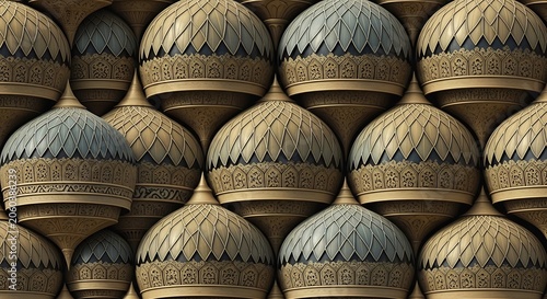Intricate gold and gray domes with ornate patterns and designs