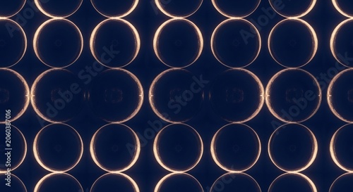 Glowing gold circles on dark blue background pattern design