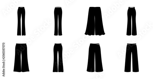 Tableau sur toile Black pants and skirt flat illustrations - Minimalist black flat illustrations of pants and skirts in various styles, perfect for fashion or apparel design projects