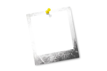 Photo card attached with a push pin isolated on a transparent background.