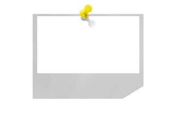 Photo card attached with a push pin isolated on a transparent background.
