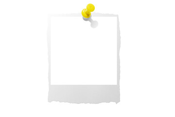 Photo card attached with a push pin isolated on a transparent background.