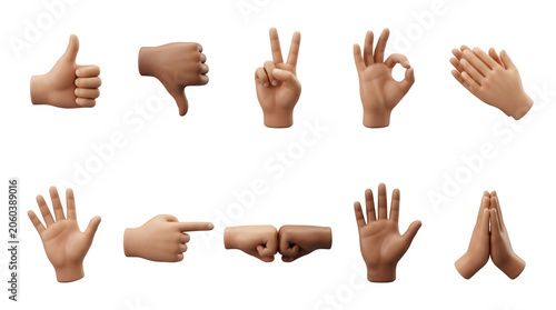 Set of 3d hand gestures isolated on transparent background