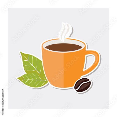 Flat design illustration of orange coffee cup with steam