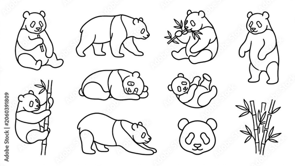 Obraz premium Giant Panda Silhouette Collection Wildlife Poses and Nature-Themed Vector Icon Pack
