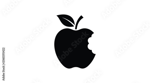 Bitten apple silhouette against a white background