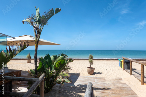 View of the stunning Dunas beach in Punta Candor, in the tourist town of Rota, on the coast of Cádiz, Andalusia, Spain.